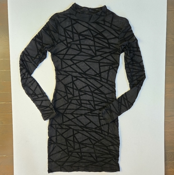 Geometric mesh bodycon long sleeve mini dress sz small/medium - Picture 3 of 7